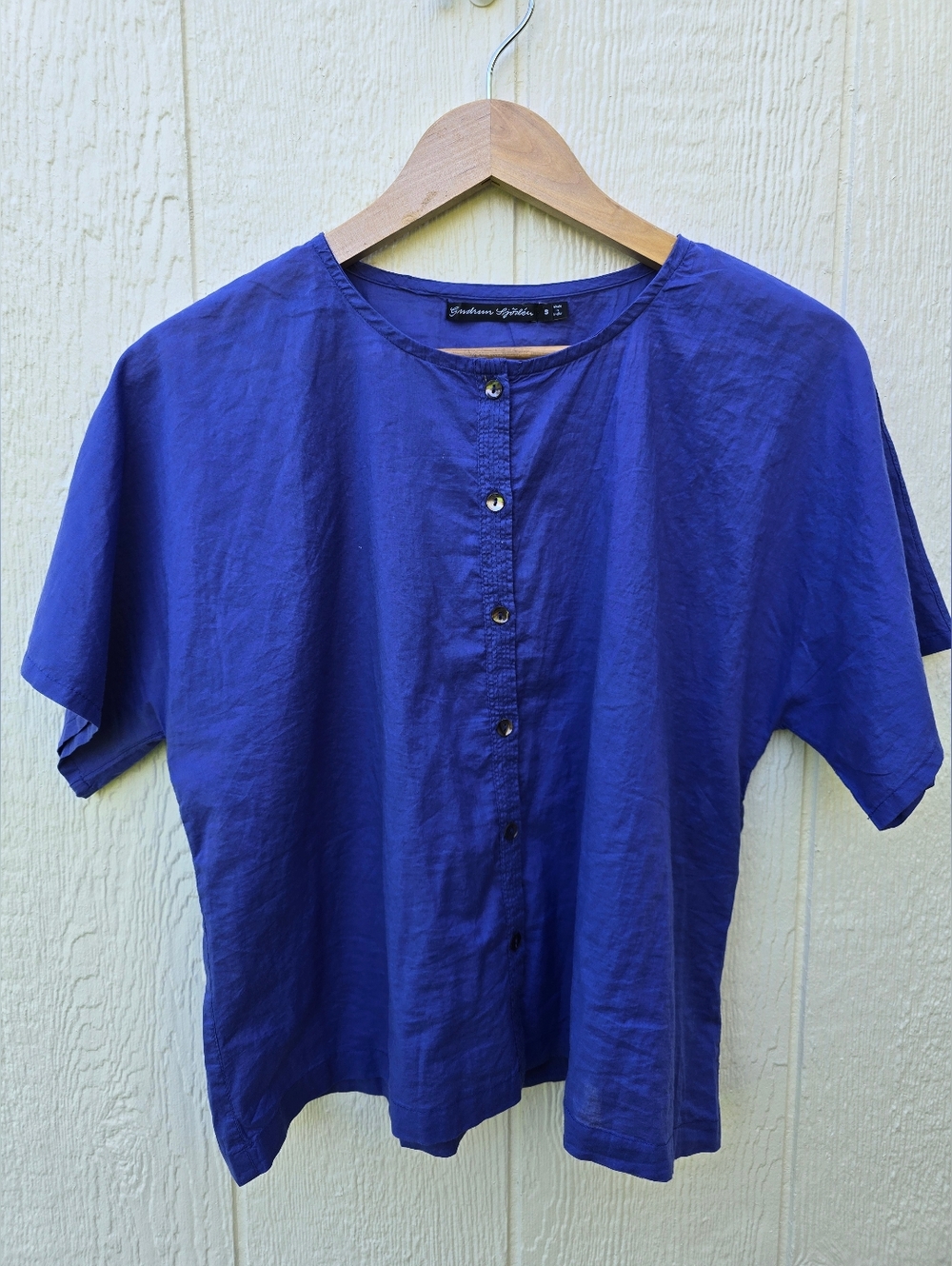 Gudrun Sjoden Button Front Shirt S Blue Oeganic Cotton Relaxed Minimal Natural